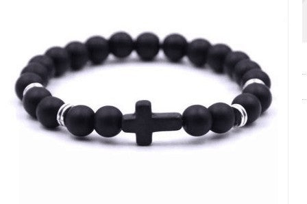 Pulseras de piedra volcánica de aleación de cruz turquesa roja al por mayor